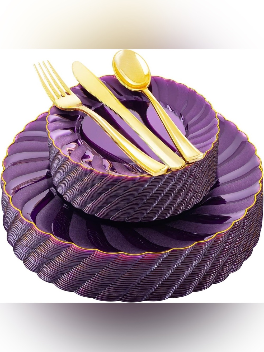 Youbet 25 ea Party Disposable Plates Purple & Gold 75 Flatware Dinnerware Set